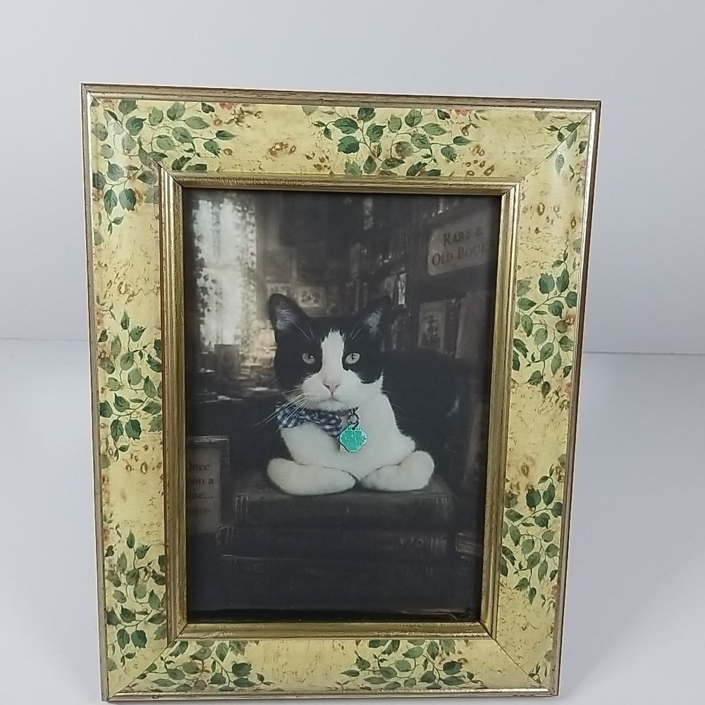 VTG Floral Wood Picture Photo Frame Yellow Pink French Cottage Garden Decor 5x7"